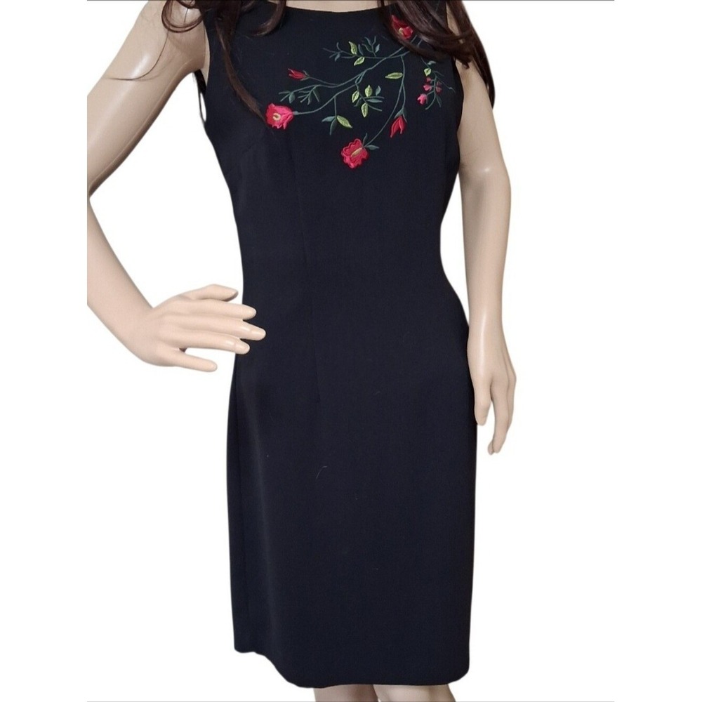 Vintage 90s Y2K Black Floral Embroidered‎ Mini Dress 4 / 6